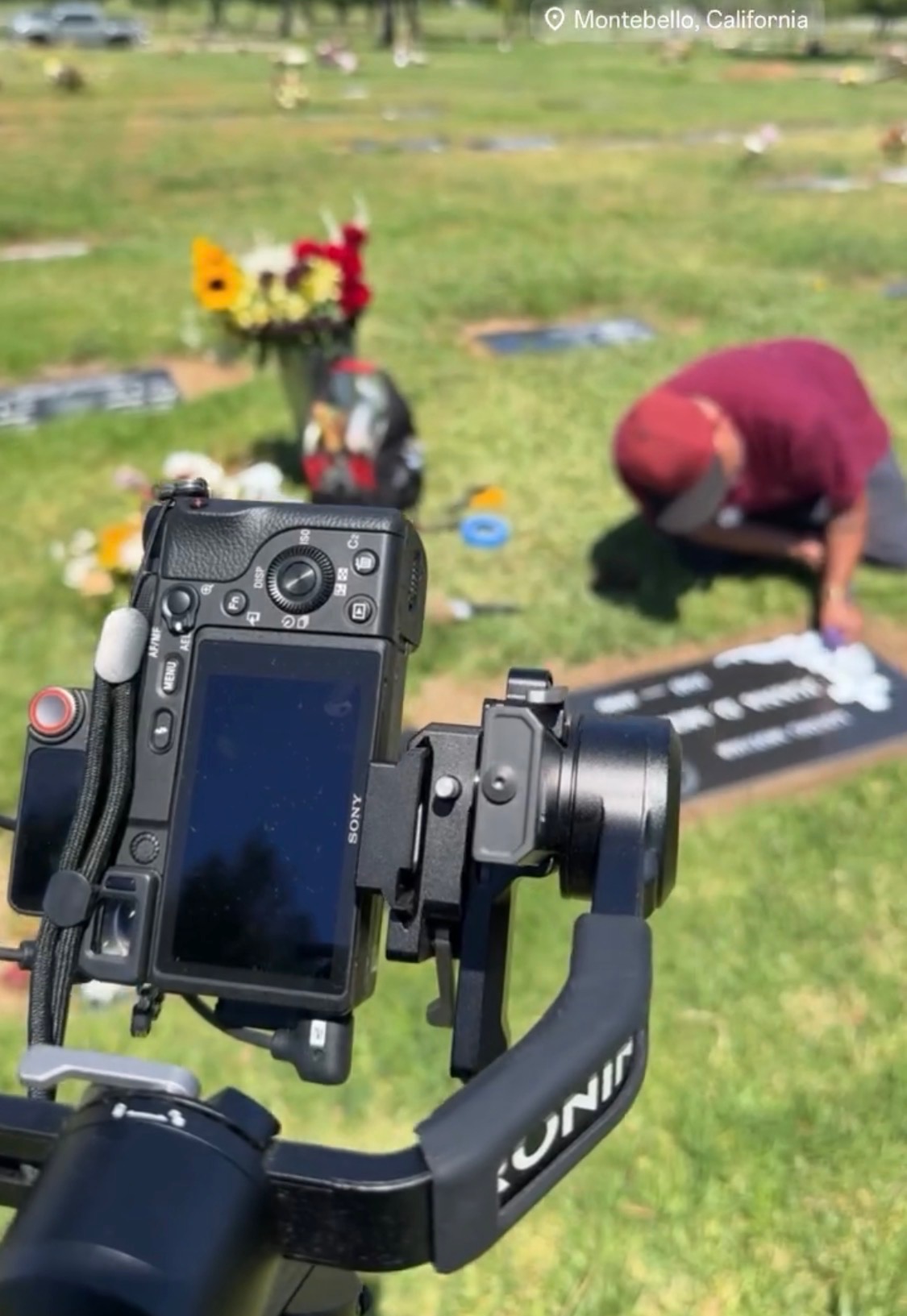 Gimbal-mounted camera filming a job site in Montebello, California
