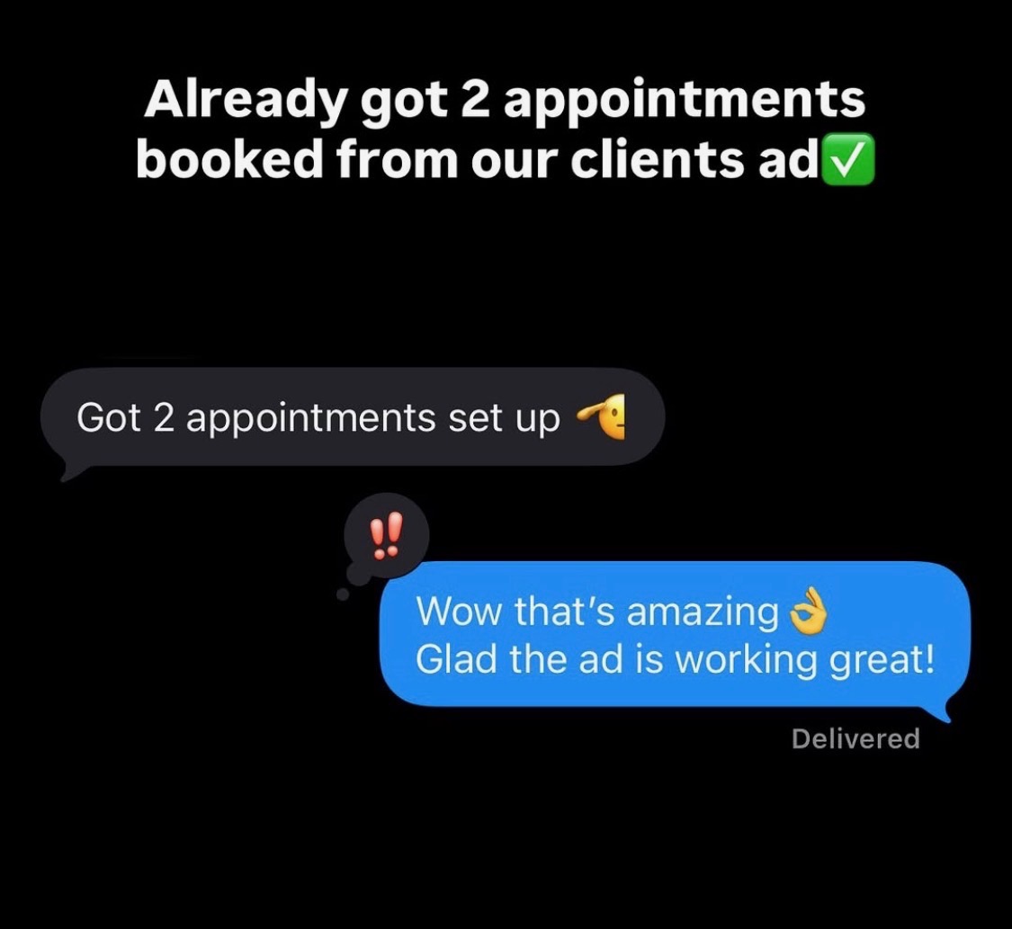 Text messages confirming 2 appointments booked from a client's ad